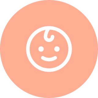A simple line drawing of a smiling baby on a peach circular background, evoking warmth and positivity often associated with early childhood development in occupational therapy.