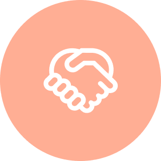 Icon of a handshake in white on a peach circular background, symbolizing agreement or partnership. This emblem perfectly captures the spirit of collaboration essential in occupational therapy practices.