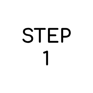 A white circular icon with the text 'STEP 1' in black, centered in the middle.